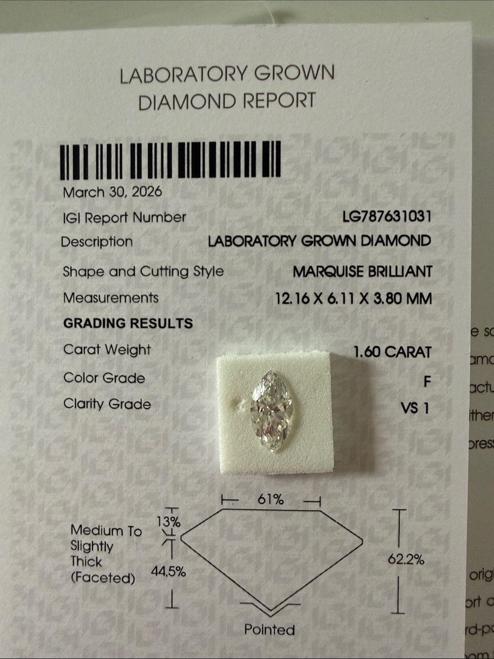 Marquise Brilliant Laboratory-Grown Diamond